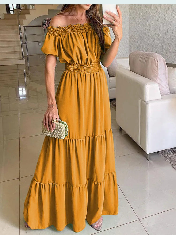 Long Boho Dress with Short Sleeves