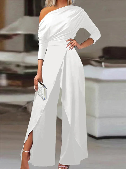 Elegant One Shoulder White Jumpsuit