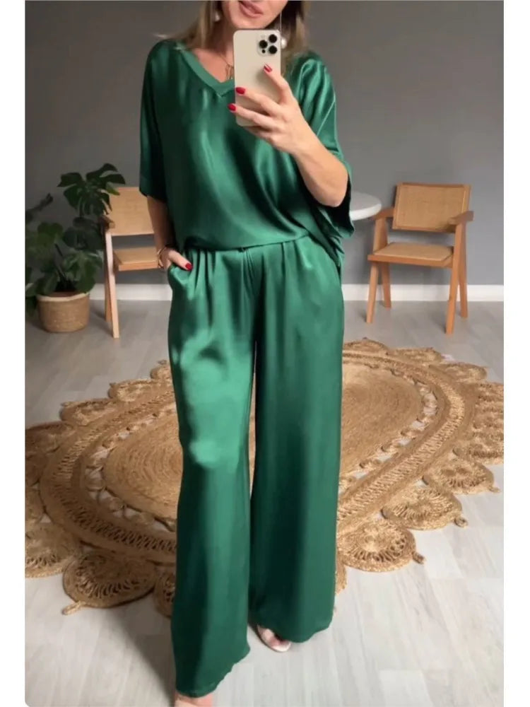 Conjunto Casual de Satén Liso