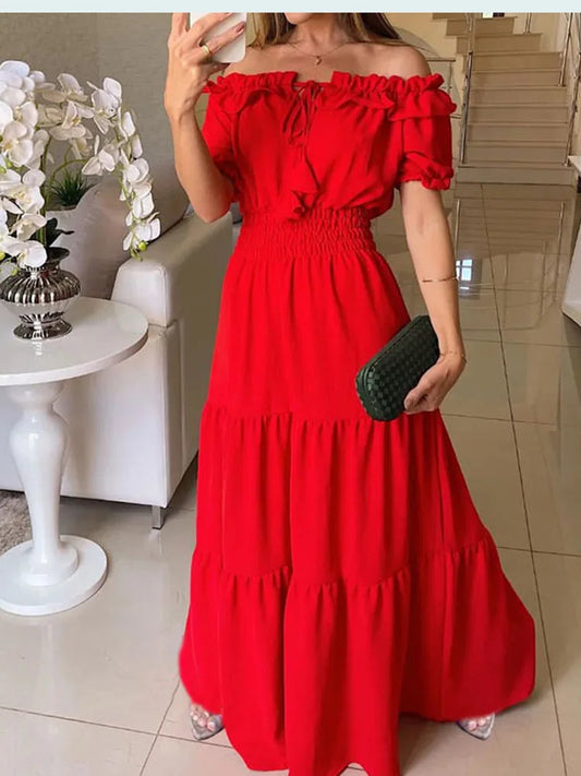 Long Boho Dress with Short Sleeves