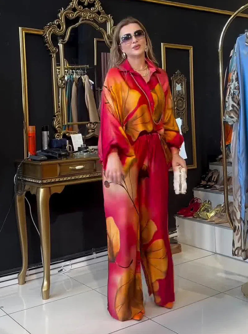 2 Piece Satin Print Set
