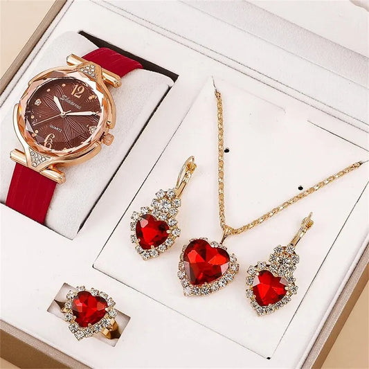 Reloj para Mujer con Correa de Cuero (5 Piezas)