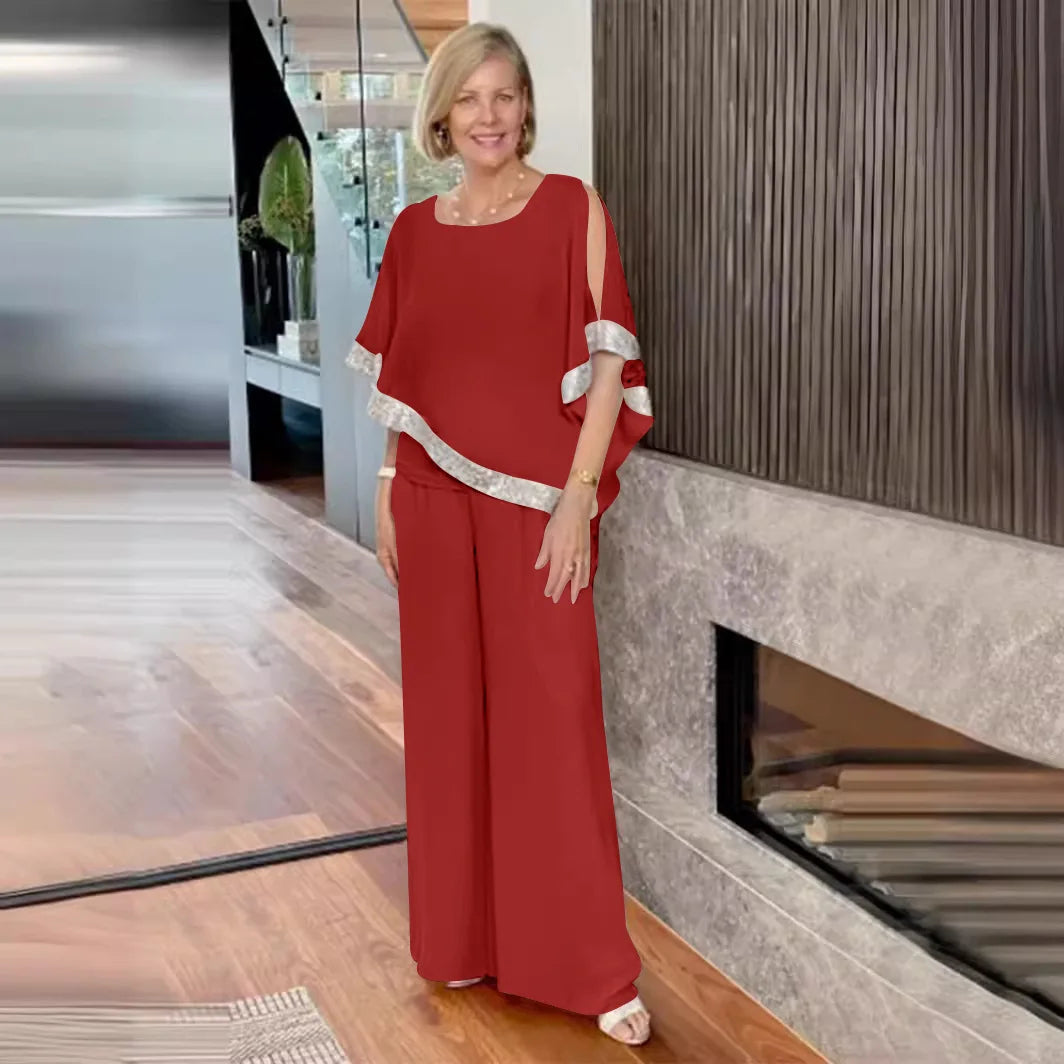 Conjunto de Dos Piezas Elegante con Top de Lentejuelas y Pantalones de Pierna Ancha