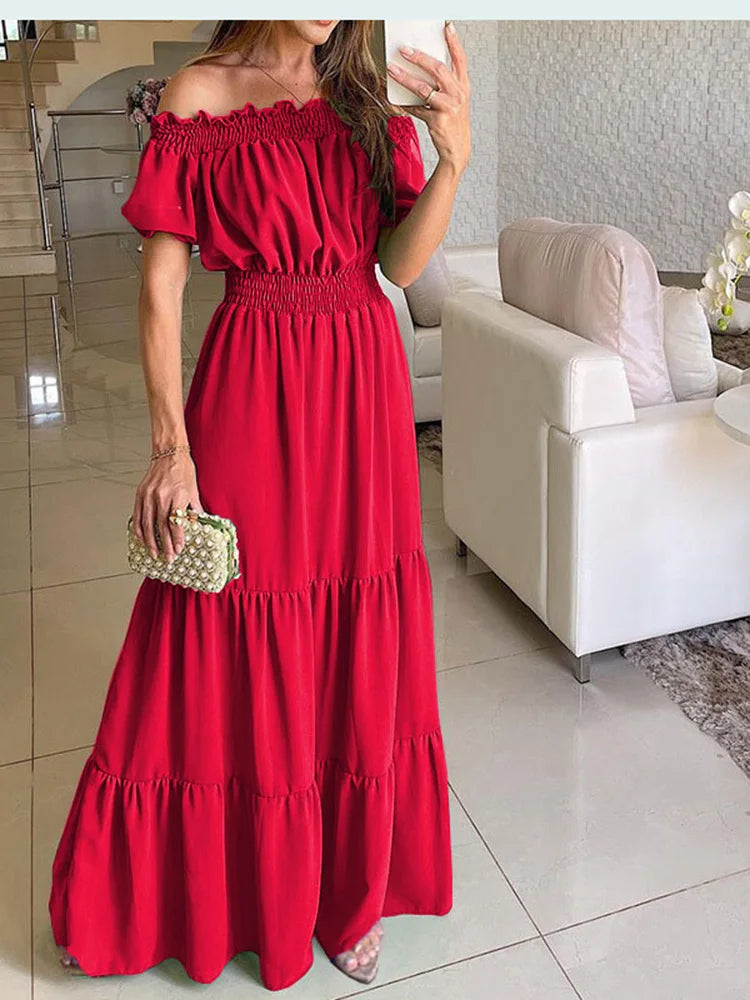 Long Boho Dress with Short Sleeves