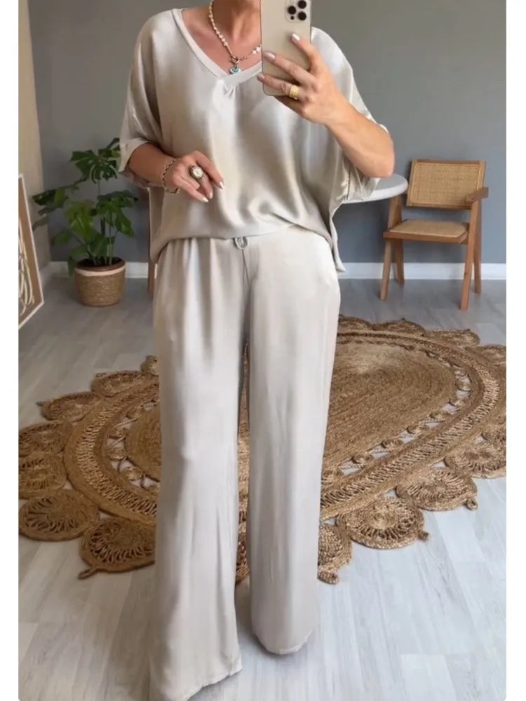 Conjunto Casual de Satén Liso