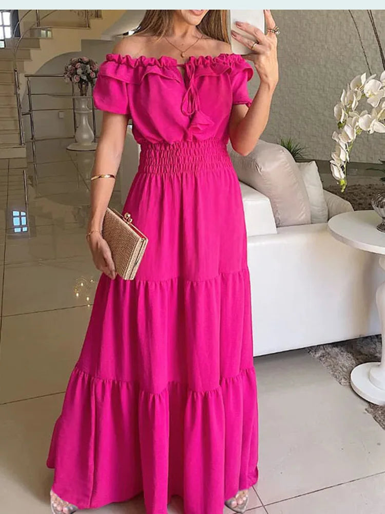 Long Boho Dress with Short Sleeves