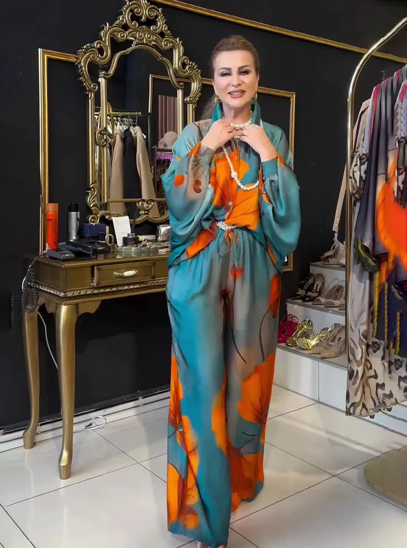 2 Piece Satin Print Set