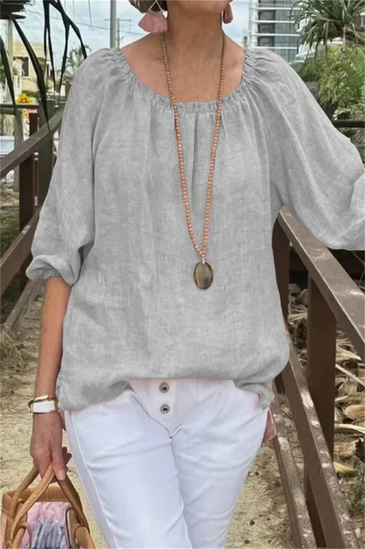 Blusa Informal de Algodón y Lino