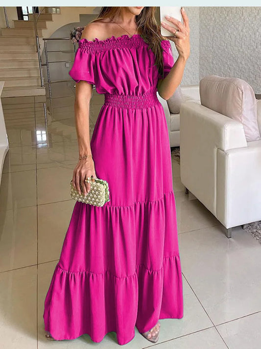 Long Boho Dress with Short Sleeves