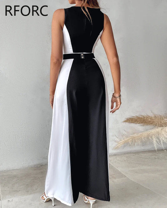 Sleeveless V-Neck Formal Jumpsuit