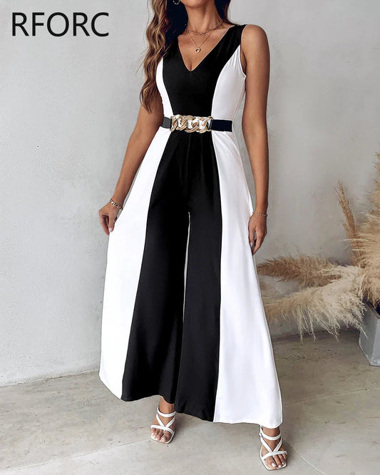 Sleeveless V-Neck Formal Jumpsuit