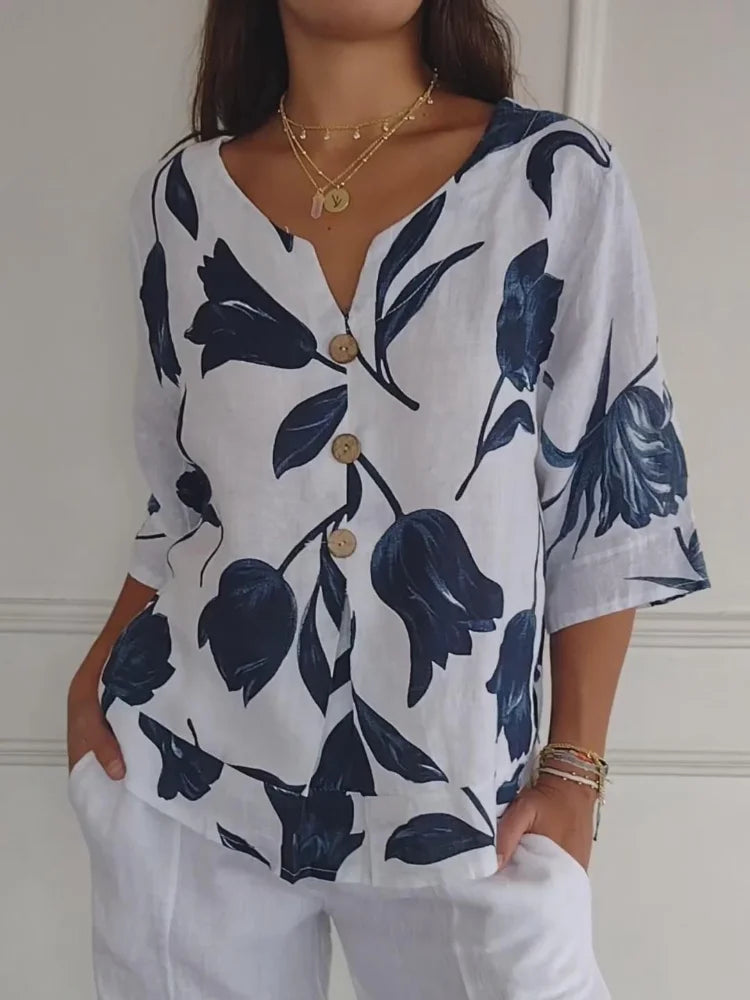 Camila - Camisa estampada con cuello en V