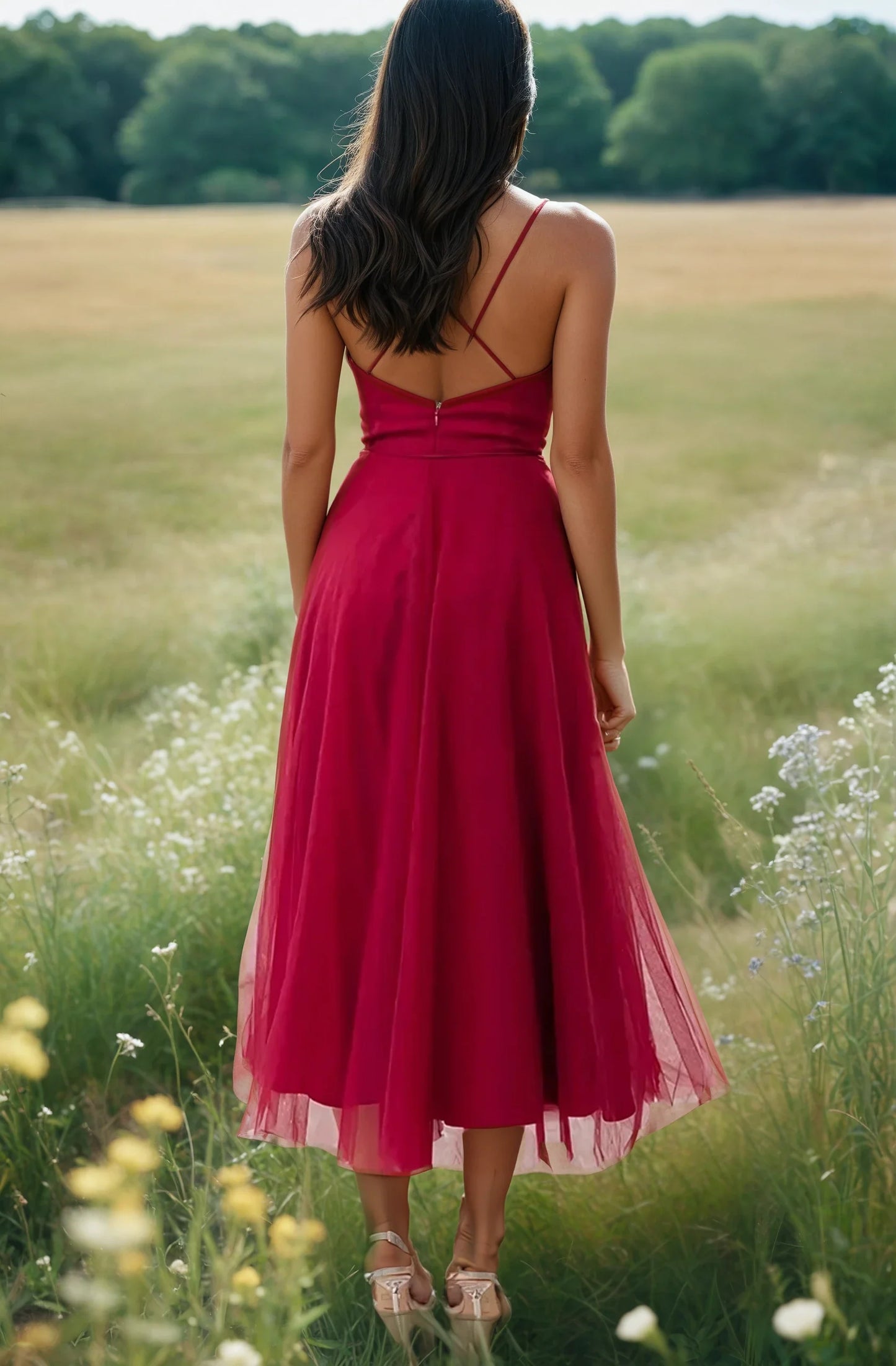 Chloé - Vestido de noche de princesa - Vestido de gasa sin tirantes