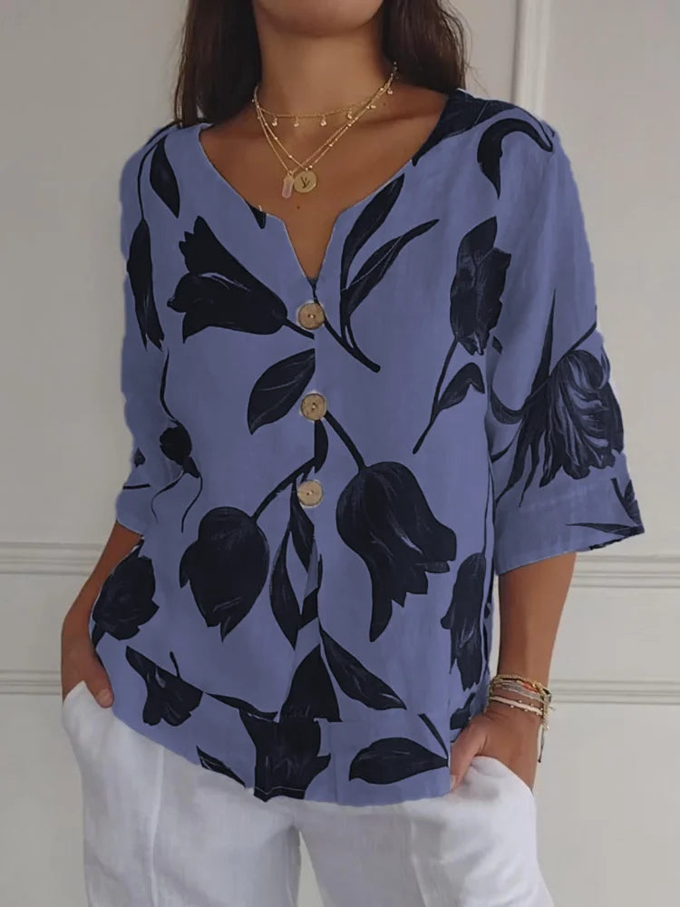 Camila - Camisa estampada con cuello en V