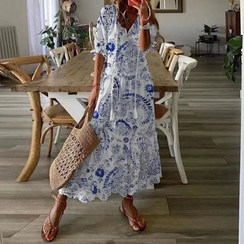 Wendy - Vestido largo Bohemio chic de Encaje en Blanco con Volantes