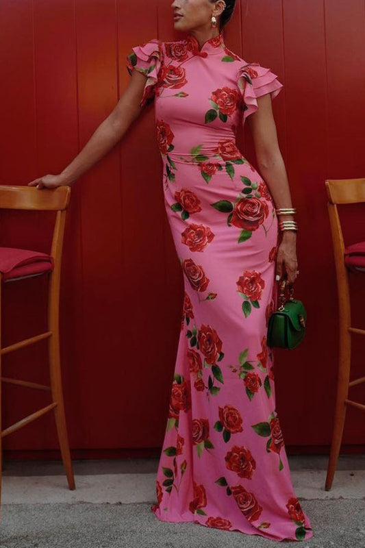 Lenia - Moderno Vestido de Cuello Alto y Mangas Acampanadas