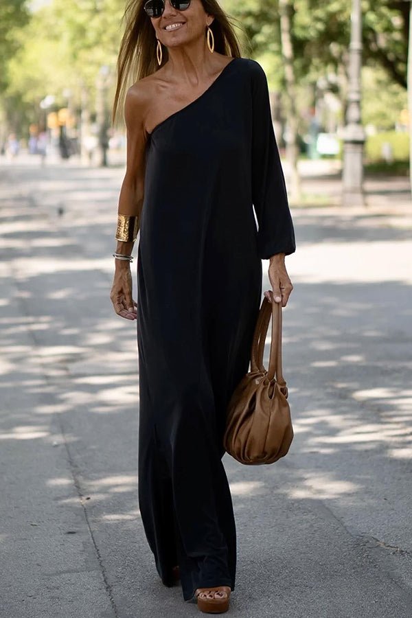 Eye-catching asymmetrical one-shoulder maxi dress