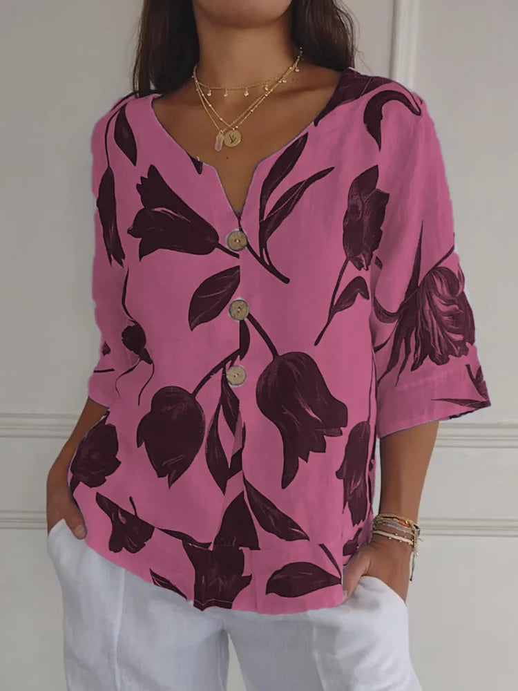 Camila - Camisa estampada con cuello en V