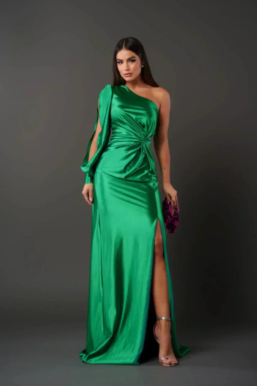 ARACELI - VESTIDO SATINADO DE UNA MANGA