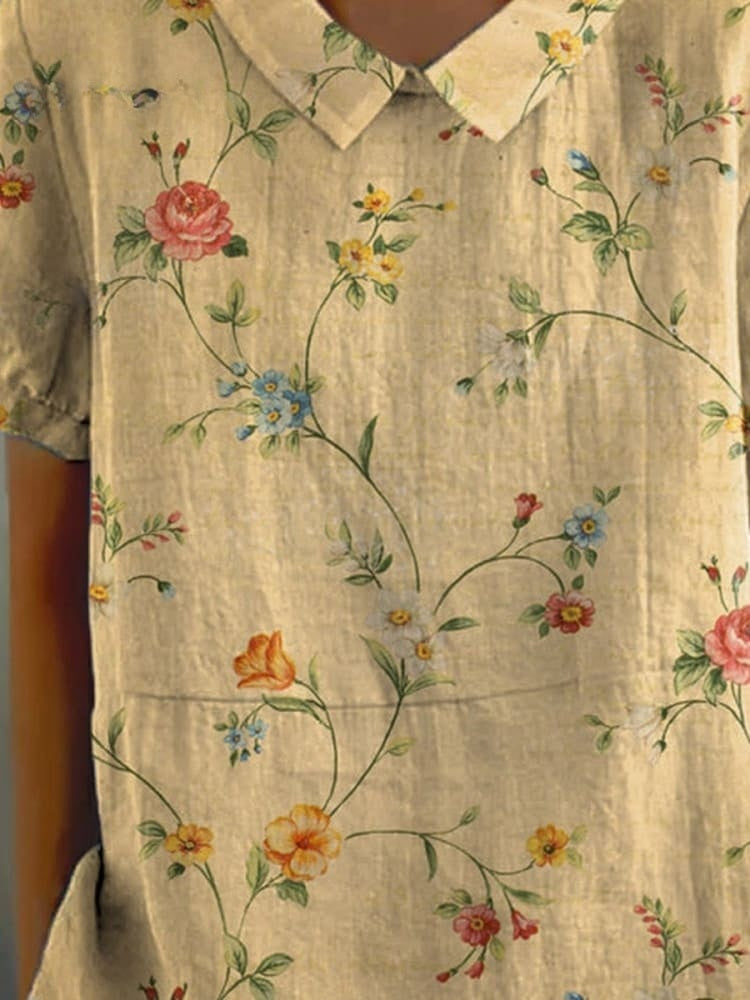 Karla - Camisa casual de mujer con estampado floral retro