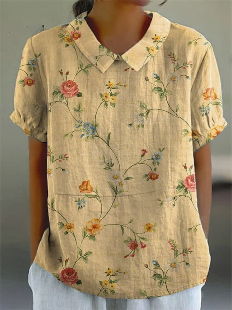 Karla - Camisa casual de mujer con estampado floral retro