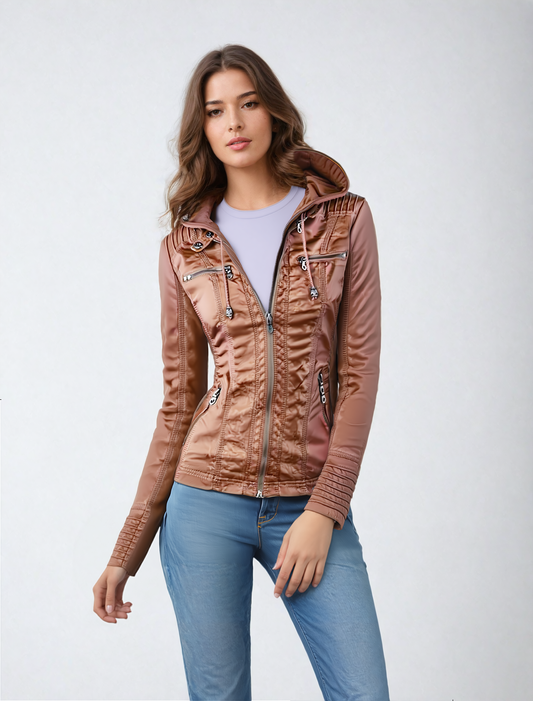 Chaqueta de cuero con capucha