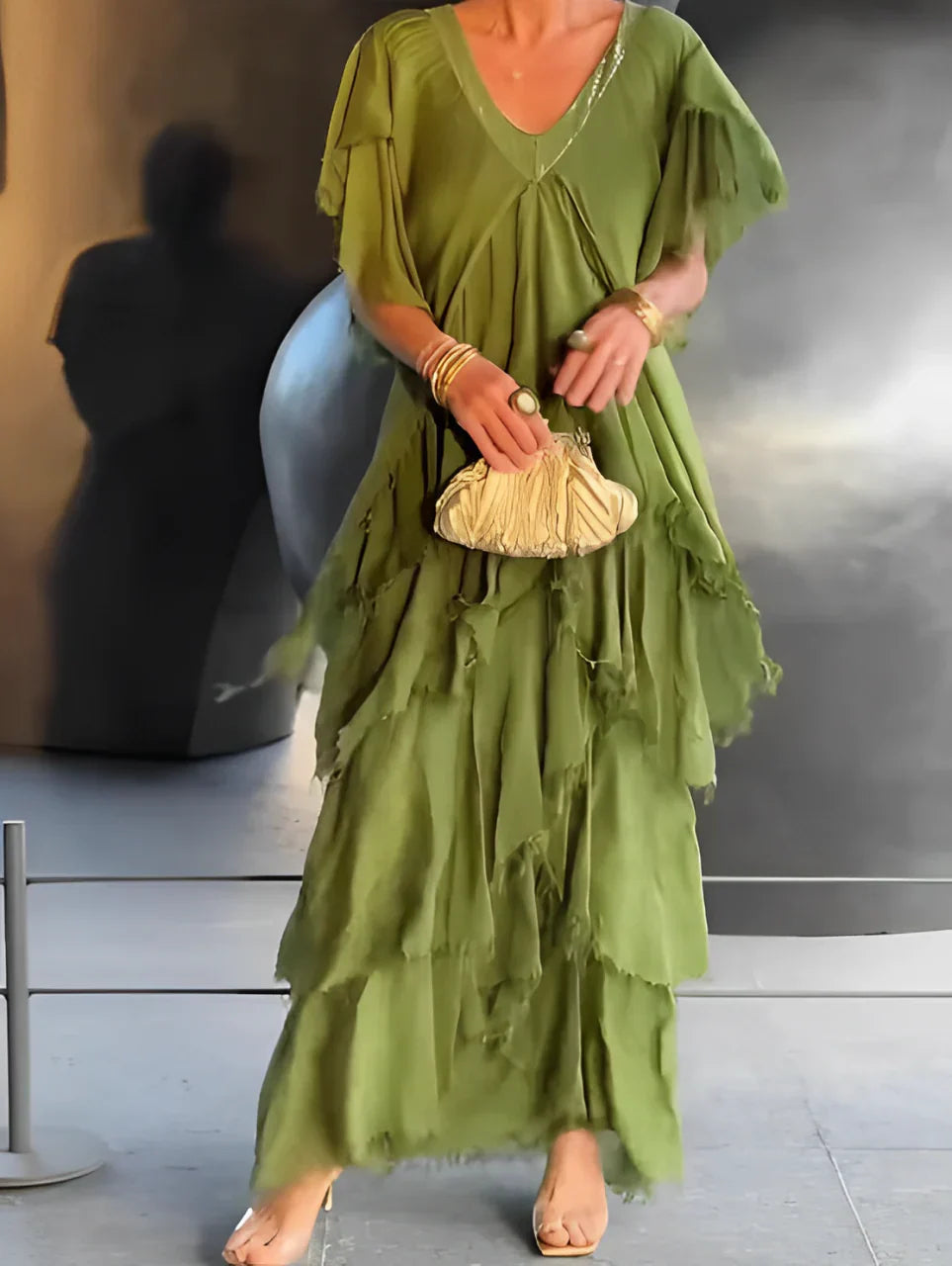 Elegant Long Set with V-Neckline 