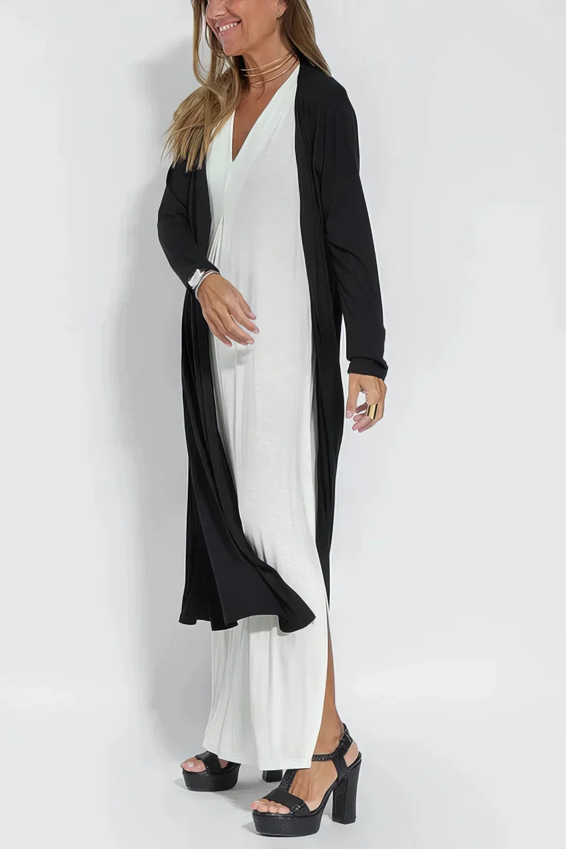 Elegant Long Dress with Matching Cardigan