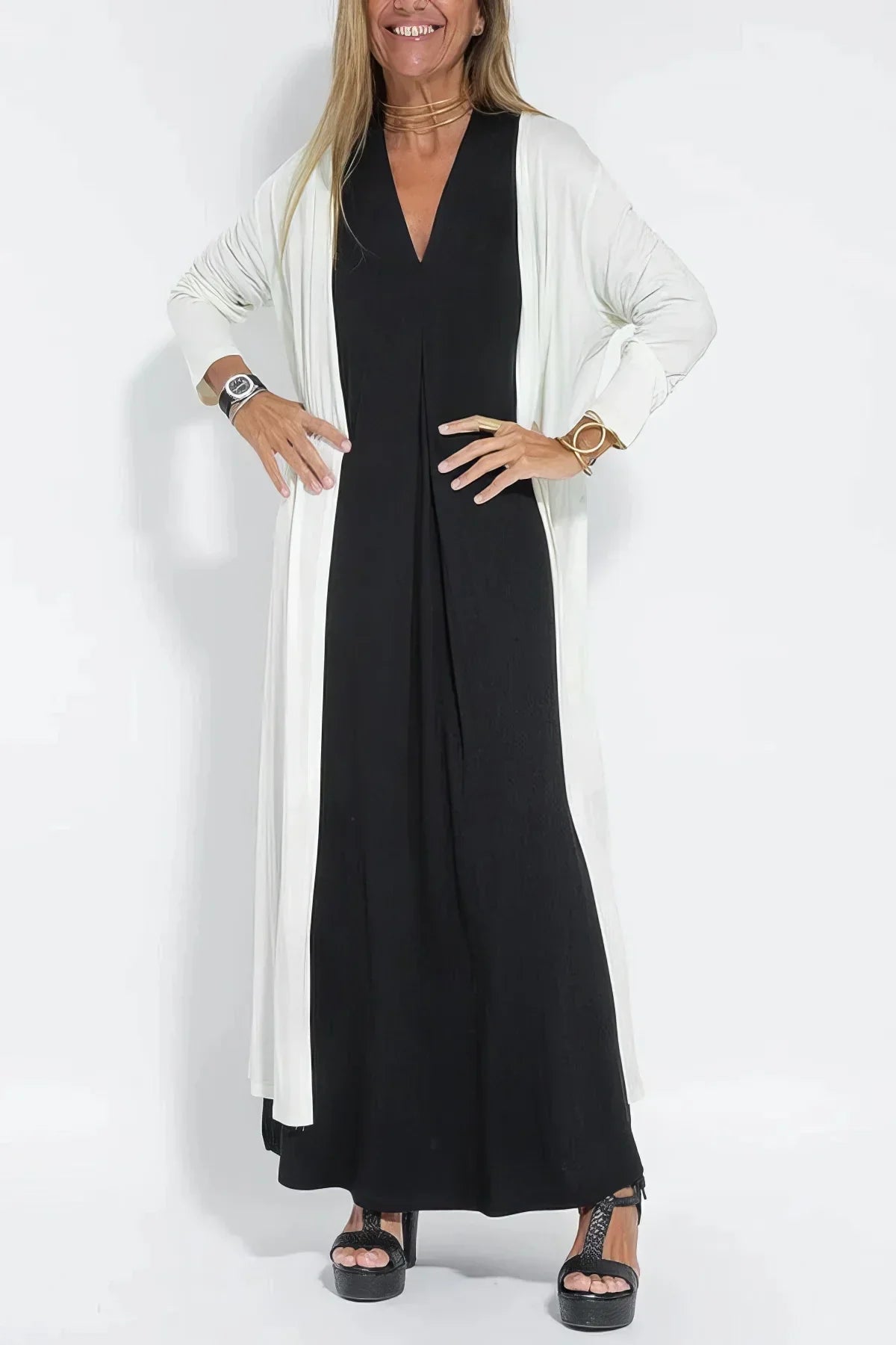 Elegant Long Dress with Matching Cardigan