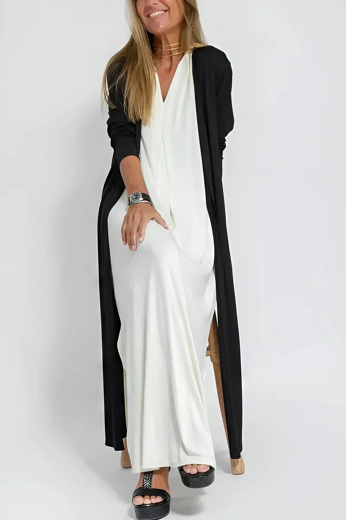 Elegant Long Dress with Matching Cardigan