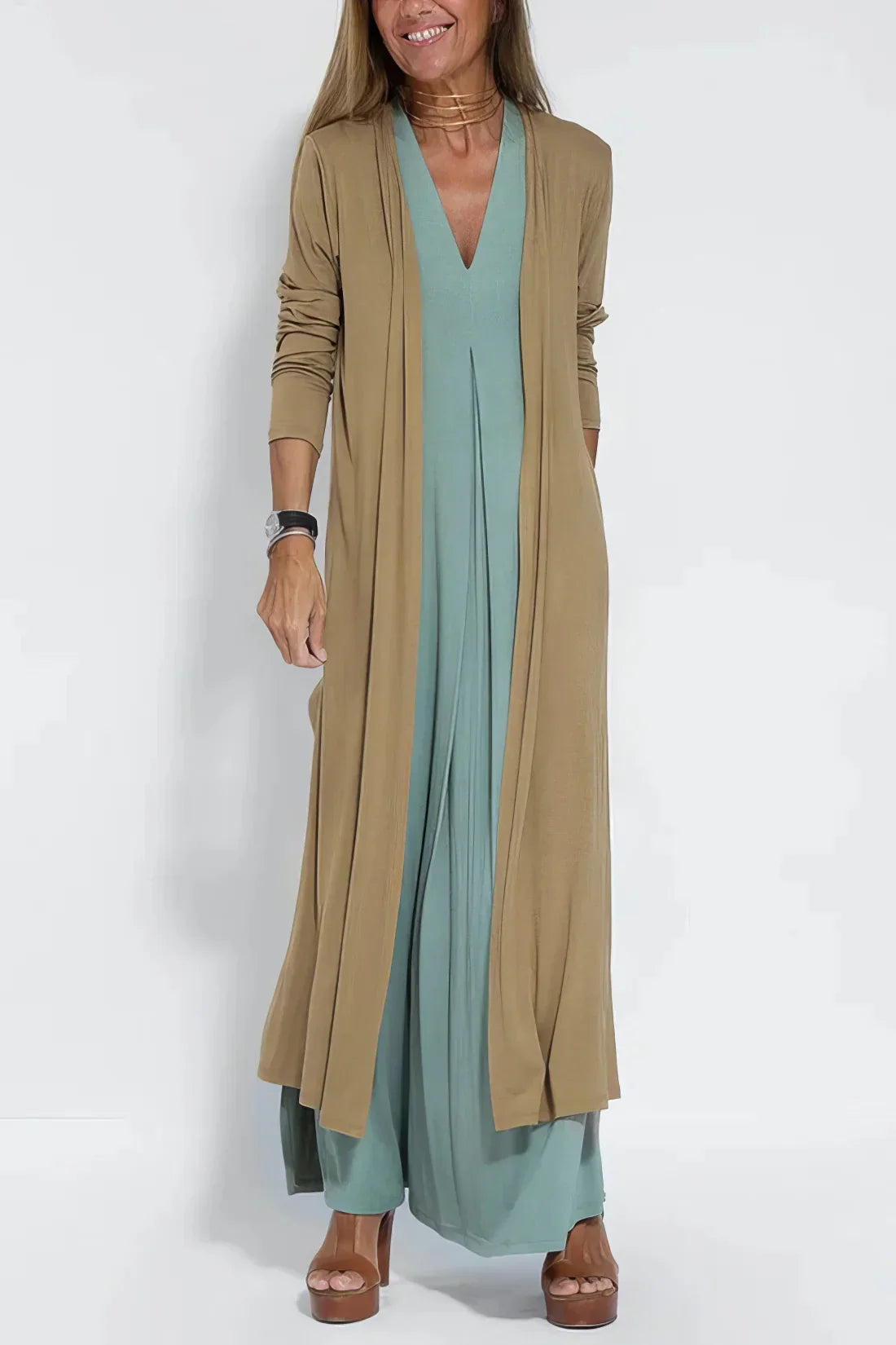 Elegant Long Dress with Matching Cardigan