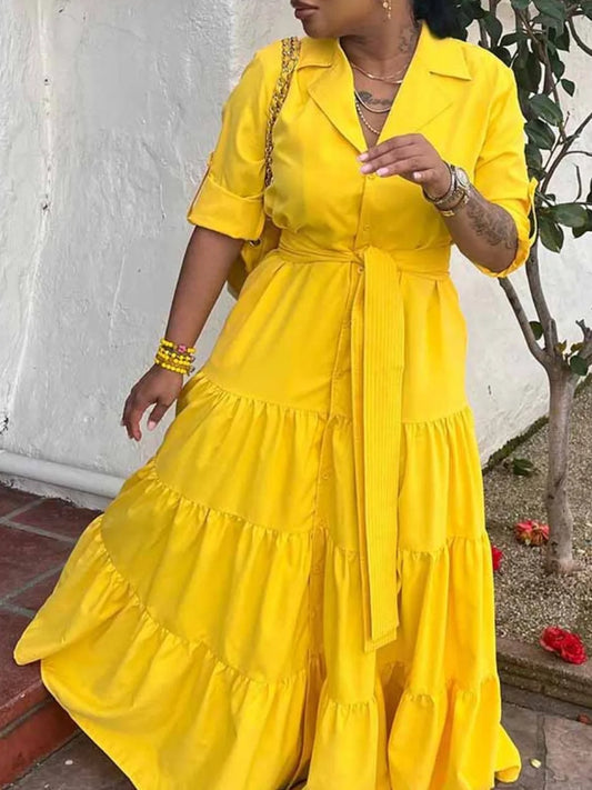 Elegant Long Dress with Belt