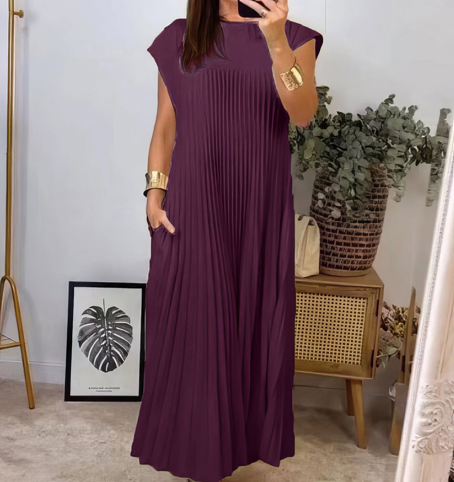 VESTIDO PLISADO SENCILLO SIN MANGAS