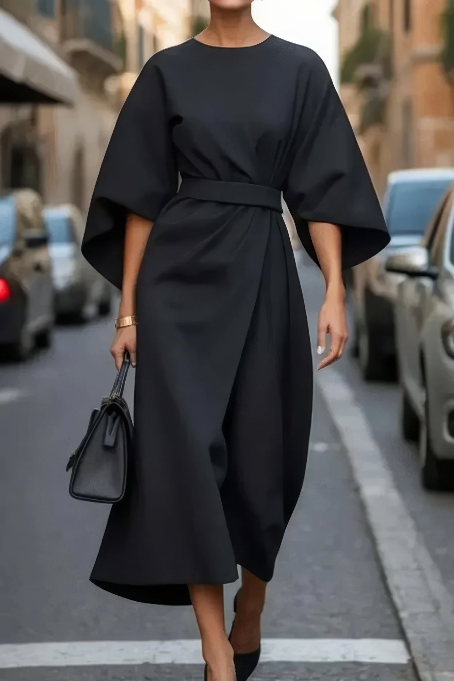 MARGARET - ELEGANTE VESTIDO CON MANGAS FAROL Y CINTURÓN