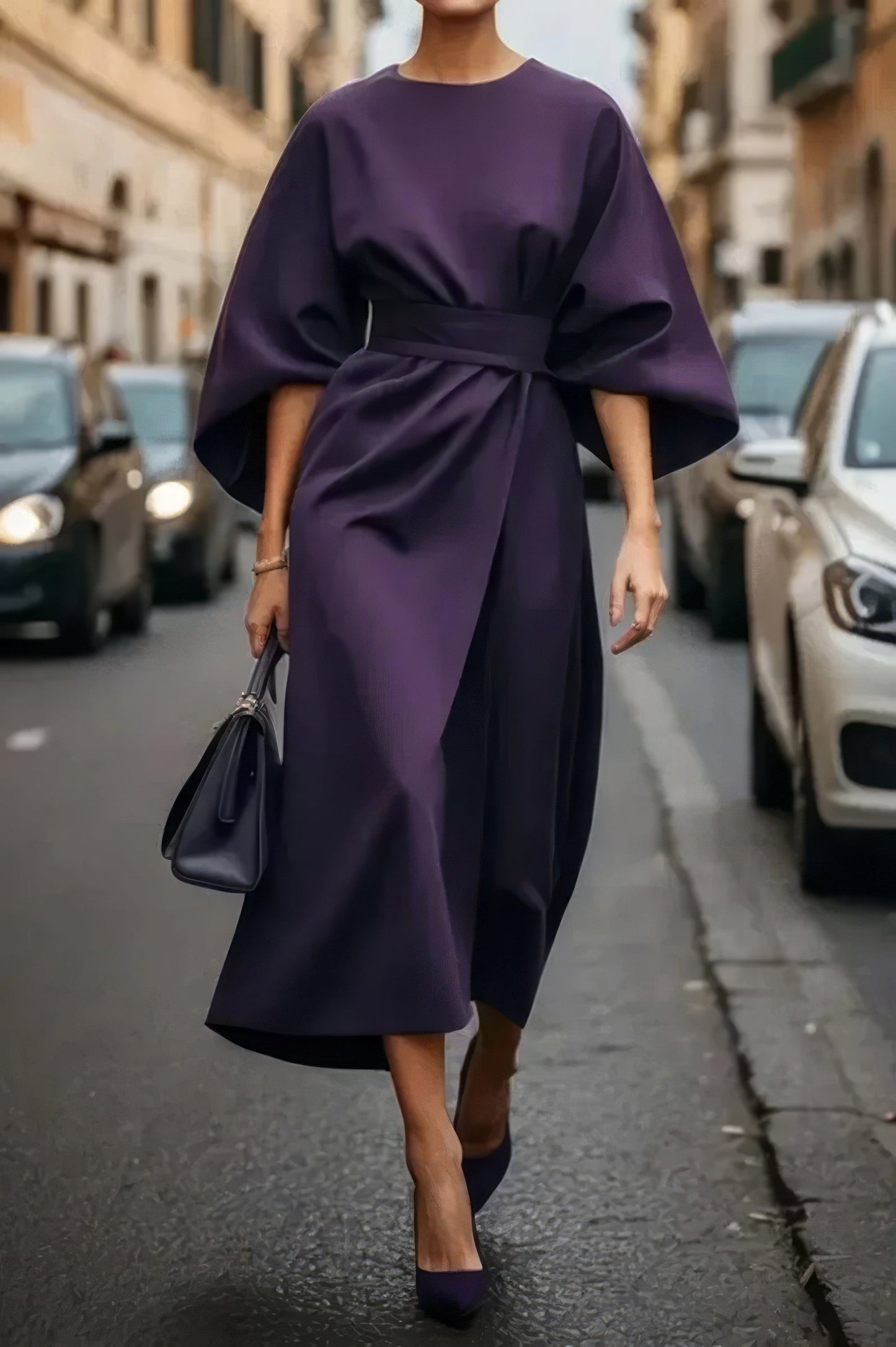 MARGARET - ELEGANTE VESTIDO CON MANGAS FAROL Y CINTURÓN
